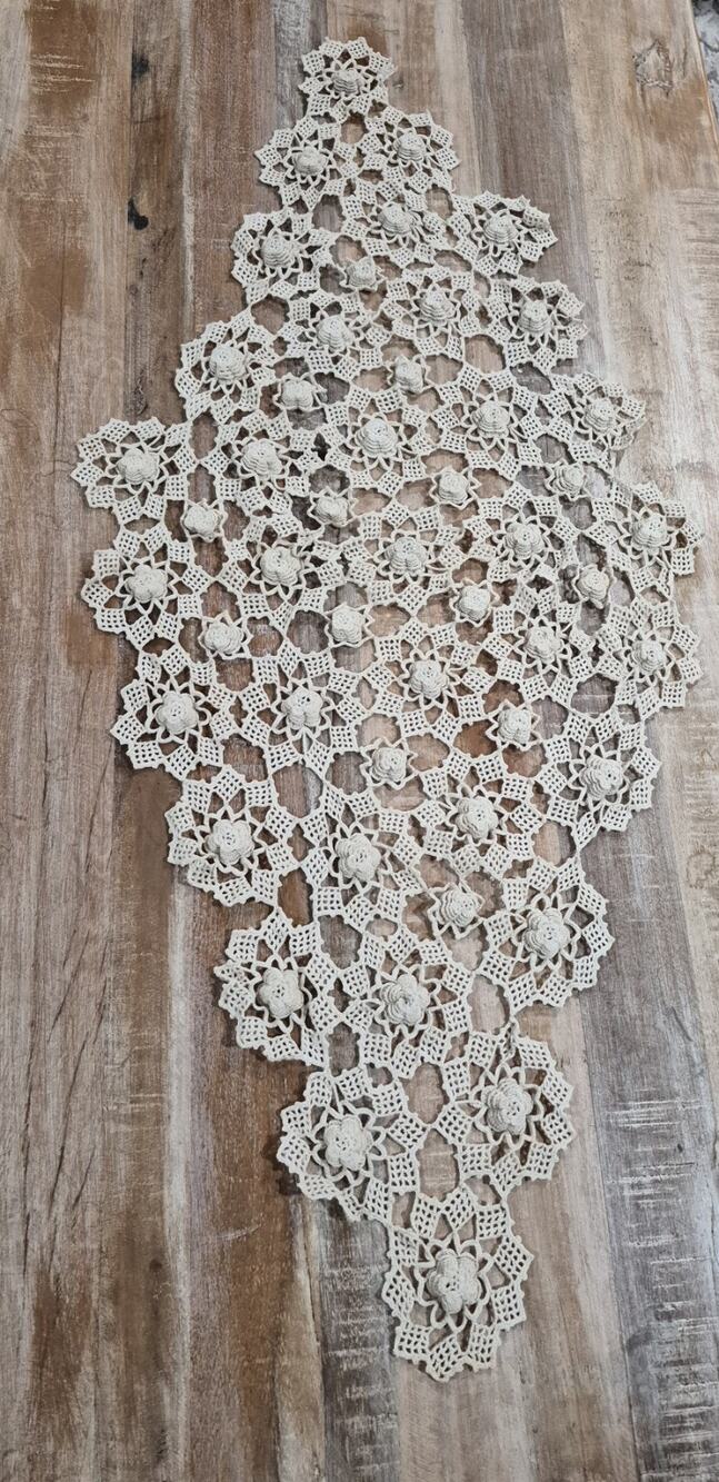 Vintage Handmade Romanian Point Lace Doily- Crochet- Needlework- Table runner